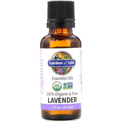 

Garden of Life 100% Organic & Pure, Essential Oils, Calming, Lavender, 1 fl oz (30 ml)