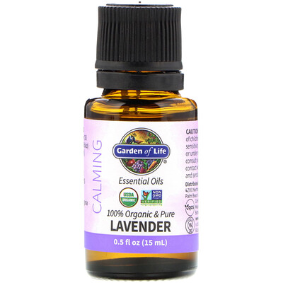 Garden of Life 100% Organic & Pure, Essential Oils, Calming, Lavender, 0.5 fl oz (15 ml)
