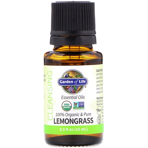 Garden of Life‏, 100% Organic & Pure, Essential Oils, Cleansing, Lemongrass, 0.5 fl oz (15 ml)