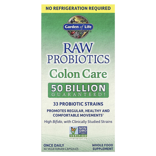 Garden Of Life RAW Probiotics, Colon Care, Shelf-Stable, 30 Vegetarian Capsules