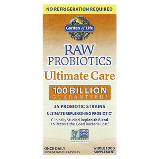 Garden of Life, RAW Probiotiká, Ultimate Care, Skladovateľné, 30 vegetariánskych kapsúl
