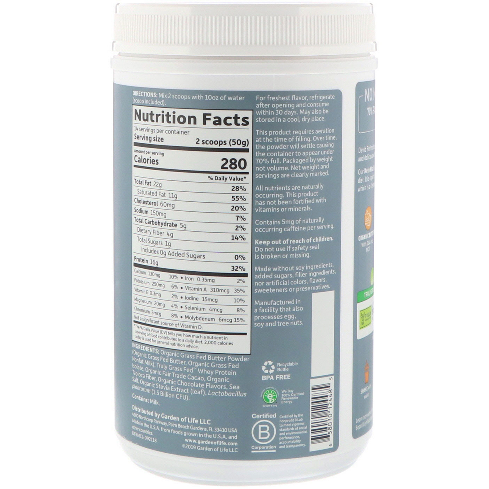 Garden of Life, Dr. Formulated Keto Meal Balanced Shake, Chocolate, 1.