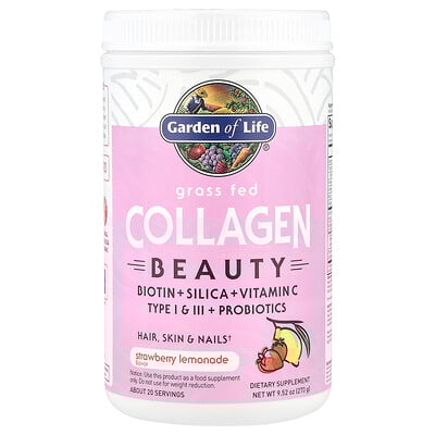 Product Image for Garden of Life, Grass Fed Collagen, Beauty, Strawberry Lemonade, 9.52 oz (270 g)