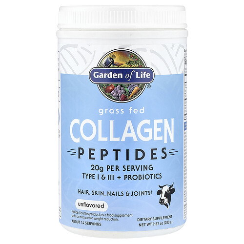 Garden Of Life Grass Fed Collagen Peptides, Unflavored, 9.87 oz (280 g)