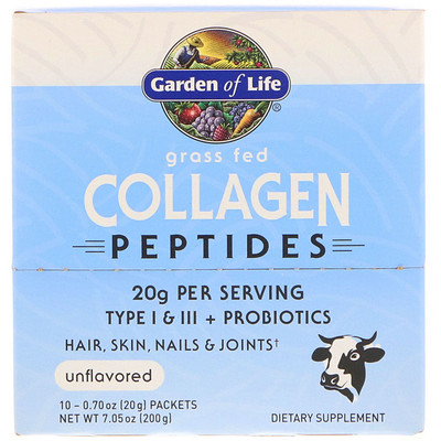 

Garden of Life Пептиды из коллагена из мяса животных травяного откорма, без ароматизаторов, 10 пакетов по 0,70 унции (20 г) каждый