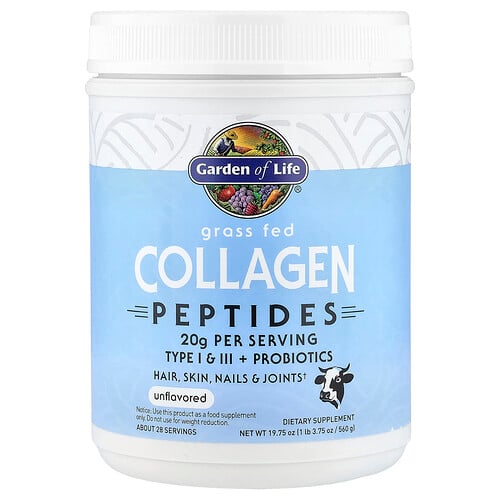 Garden Of Life Grass Fed Collagen Peptides, Unflavored, 19.75 oz (560 g)