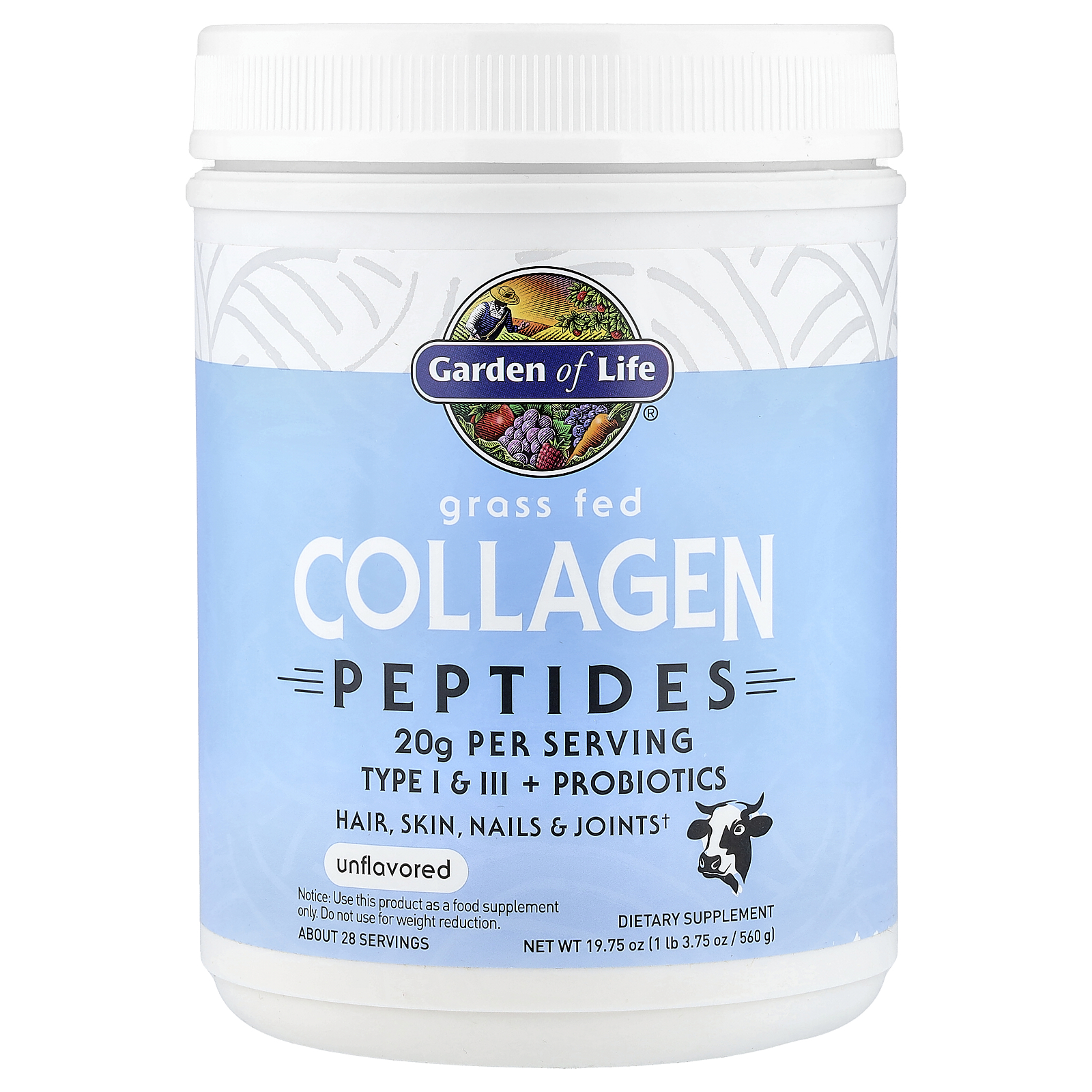 Grass Fed Collagen Peptides, Unflavored, 19.75 oz 560 g