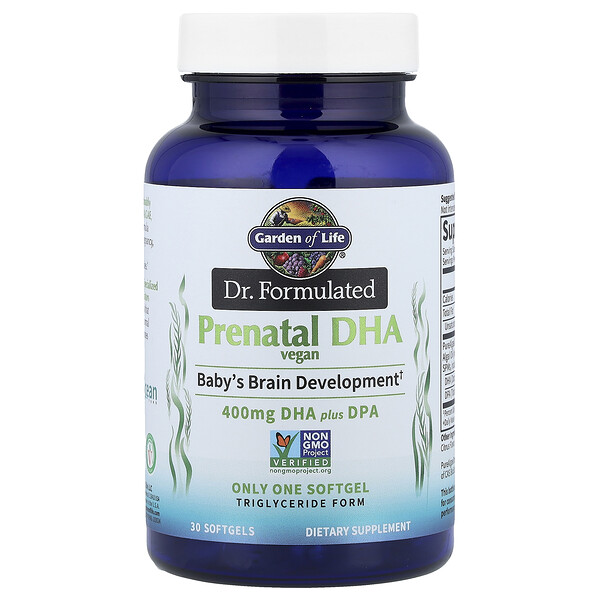 Garden of Life Dr. Formulated, Vegan Prenatal DHA, 400 mg, 30 Softgels