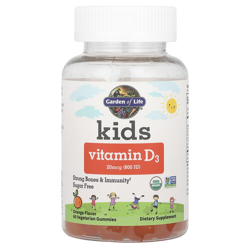 Garden of Life, Kids, Vitamin D3, Vitamin D3 für Kinder, Orange, 20 mcg (800 IU), 60 vegetarische Fruchtgummis
