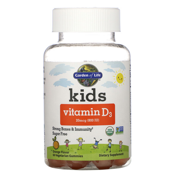 Garden of Life, Kids, Vitamin D3, Orange Flavor, 20 mcg (800 IU), 60 ...