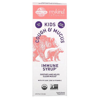 Garden of Life, Mykind Organics 系列兒童專用咳痰舒緩配方，免疫幫助糖漿，含常春藤葉/鋅/維生素 C，3.92 液量盎司（116 毫升）