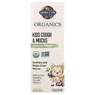 Garden of Life, Mykind Organics, Kids' Cough & Mucus, Immune Syrup with Ivy Leaf, Zinc & Vitamin C, 3.92 fl oz (116 ml)
