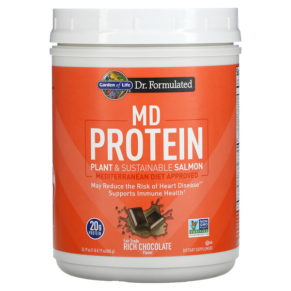MD Protein, Лосось из растений и экологически чистых продуктов, насыщенный шоколад, 24,19 унции (686 г)