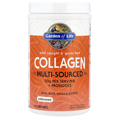 Product Image for Garden of Life, Wild Caught & Grass Fed Collagen, Multi-Sourced, Unflavored, 9.52 oz (270 g)