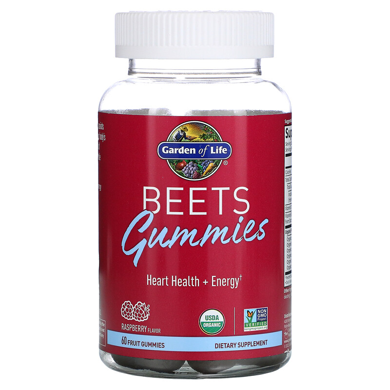 Garden of Life, Beets Gummies, Heart Health + Energy, Raspberry, 60 Fruit Gummies