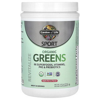 Garden of Life, Sport, Verduras de hoja orgánicas, Manzana y bayas, 270 g (9,52 oz)