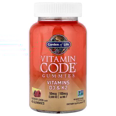 Product Image for Garden of Life, Vitamin Code Gummies, Vitamins D3 & K2, Raspberry Lemon, 45 Gummies