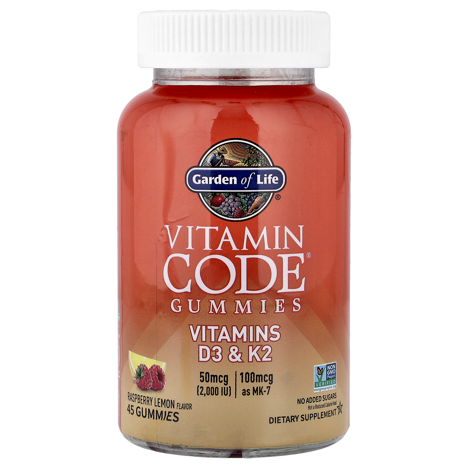 Garden of Life (가든오브라이프), Vitamin Code® 구미젤리, 비타민D3 및 K2, 라즈베리 레몬, 구미젤리 45개