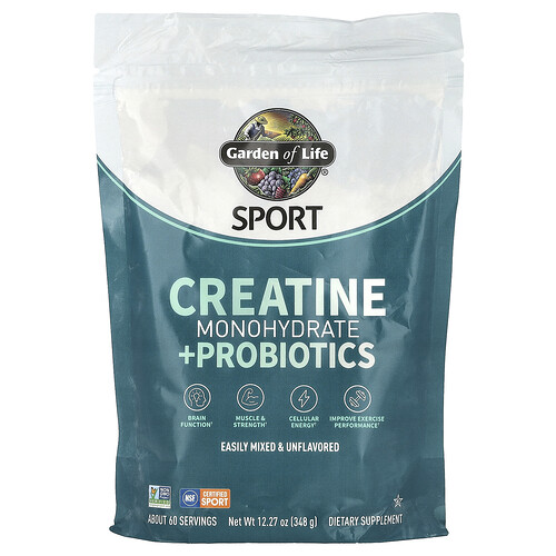 Garden Of Life Sport, Creatine Monohydrate + Probiotics, Unflavored, 12.27 oz (348 g)
