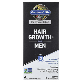 Garden of Life, Hair Growth+ para hombres, 30 cápsulas vegetales