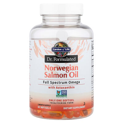 Garden of Life, Aceite de salmón noruego, 60 cápsulas blandas (1000 mg por cápsula blanda)