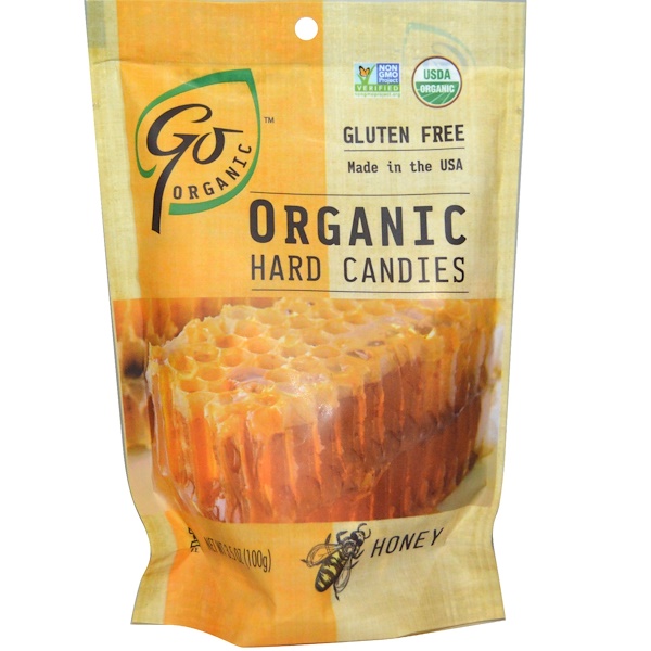 Go Organic, Органические леденцы, мед, 3,5 унций (100 г)