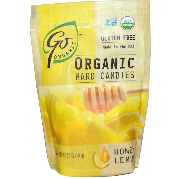 Go Organic, Органические леденцы, мед и лимон, 3,5 унции (100 г)