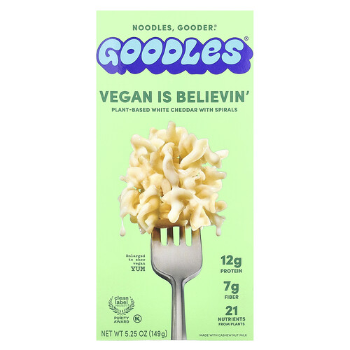 Goodles, Vegan Is Believin', Plant-Based White Cheddar With Spirals, pflanzlicher weißer Cheddar mit Spiralen, 149 g (5,25 oz.)