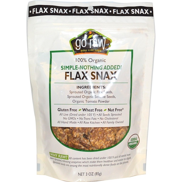 Go Raw, Органические снэки с льняным семенем Flax Snax, 3 унции (85 г)