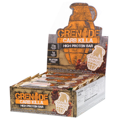 Grenade Carb Killa, High Protein Bar, Caramel Chaos, 12 Bars, 2.12 oz (60 g) Each