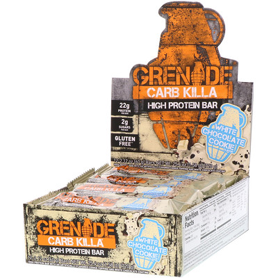 Grenade Carb Killa, High Protein Bar, White Chocolate Cookie, 12 Bars, 2.12 oz (60 g) Each