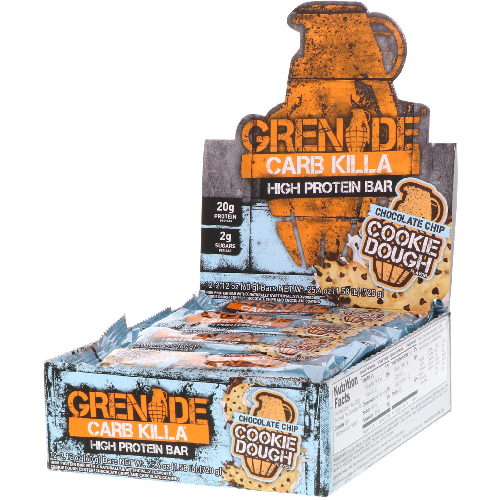 Grenade カーブキラ ハイプロテインバー チョコレートチップクッキー生地 NEW g 12本 豪奢な 60 各2.12オンス