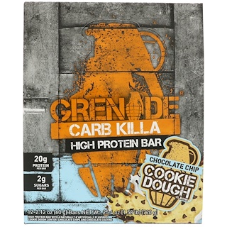 Grenade, Carb Killa, High Protein Bar, Chocolate Chip Cookie Dough, 12 Bars, 2.12 oz (60 g) Each