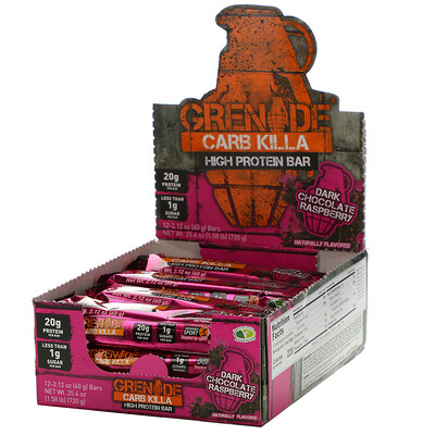 Grenade Carb Killa, High Protein Bar, Dark Chocolate Raspberry, 12 Bars, 2.12 oz (60 g) Each