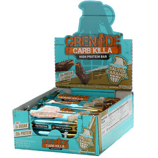 Grenade, Carb Killa، لوح غني بالبروتين، نكهة الكراميل المملح، 12 لوحًا، 2.12 أونصة (60 جم) لكل لوح