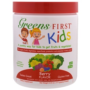 Greens First, Для детей, Коктейль с антиоксидантами и суперфудами, Ягоды, 6,03 унции (171 г)