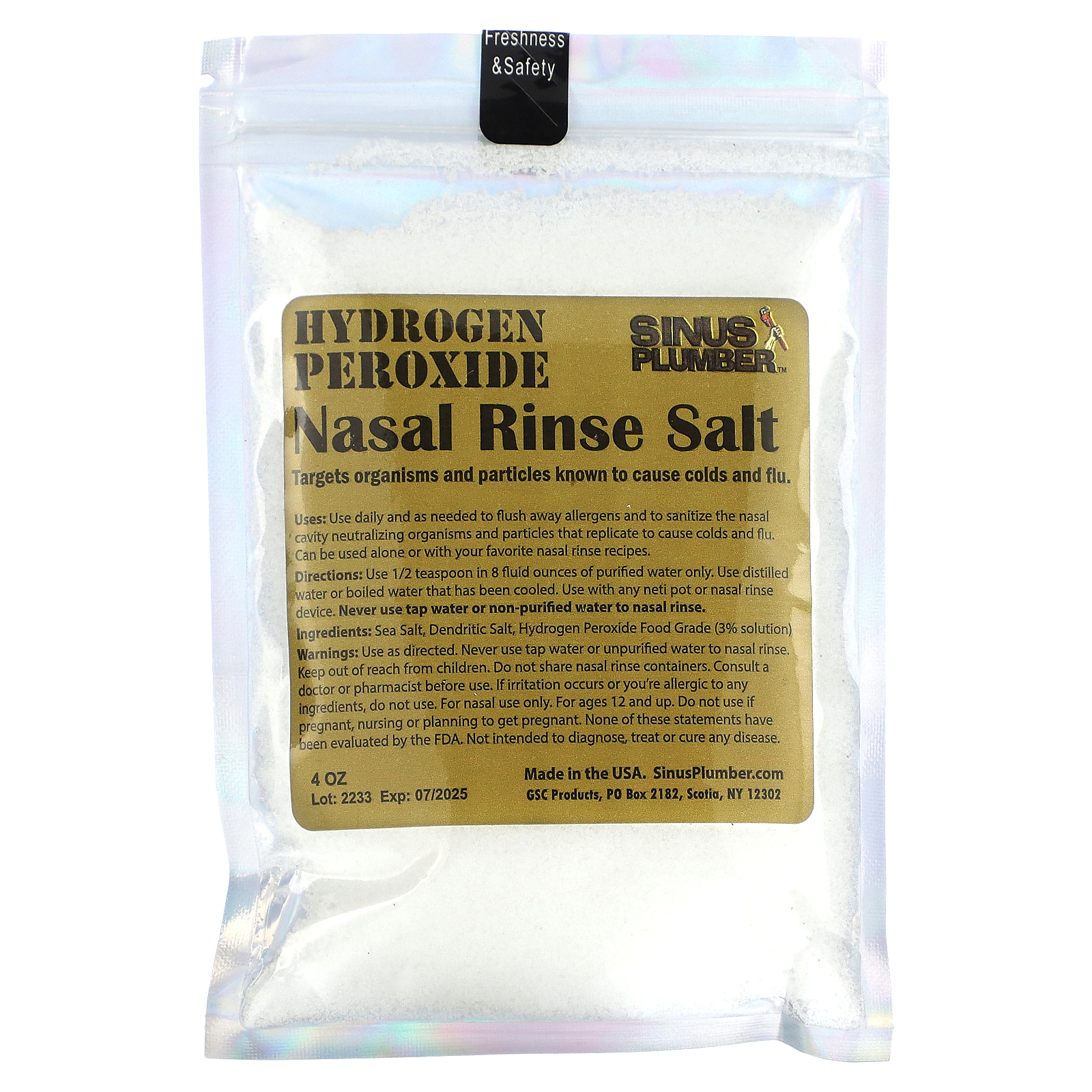 Greensations, Sinus Plumber, Hydrogen Peroxide, Nasal Rinse Salt, 4 oz