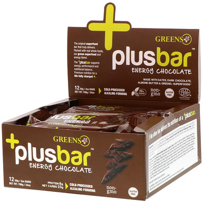 

Greens Plus Plusbar, Energy Chocolate, 12 Bars, 2 oz (59 g) Each