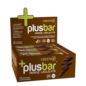 Greens Plus, PlusBar, энергетический шоколад, 12 батончиков, 2 унции (59 г) каждый