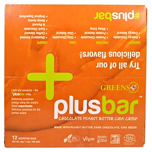 Greens Plus, Vegan Crisp Bars, Peanut Butter & Dark Chocolate, 12 Bars, 1.4 oz (40 g) Each