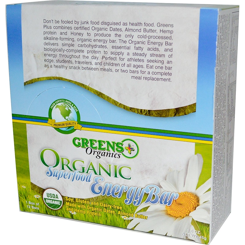 Greens Plus, Organic Superfood Energy Bar, 12 Bars, 1.6 oz (45 g) Each