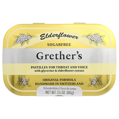Grether's Pastilles, For Throat and Voice, Sugar Free, Elderflower, 24 Lozenges, 2 1/8 oz (60 g)