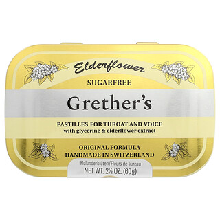 Grether's Pastilles, For Throat and Voice, Sugar Free, Elderflower, 24 Pastilles