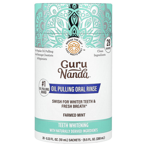 GuruNanda, Oil Pulling Oral Rinse, Farmed Mint, 28 Sachets, 0.33 fl oz (10 ml) Each