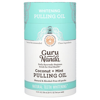 GuruNanda, Whitening Pulling Oil、ココナッツ＋ミント、28パック、各12ml（0.4液量オンス）