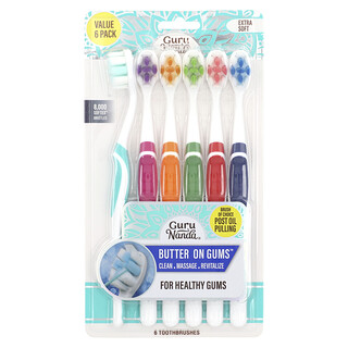 GuruNanda, Brosse à dents en poils, Multi-pack, Extra doux, 6 brosses à dents