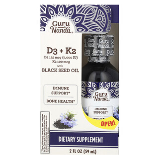 GuruNanda, D3＋K2、ブラックシードオイル、59ml（2液量オンス）