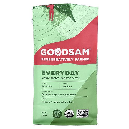 GoodSam Single Origin Organic Coffee Everyday Whole Bean Medium Roast 12 oz