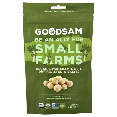 GoodSam, Nueces de macadamia orgánicas, Tostadas en seco y saladas, 113 g (4 oz)