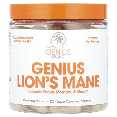 The Genius Brand, Melena de león Genius, 120 cápsulas vegetales (600 mg por cápsula)